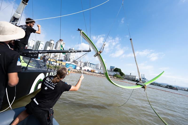 Foils and rudders were removed and reworked in Brazil - photo © Gauthier Lebec / GUYOT environnement - Team Europe