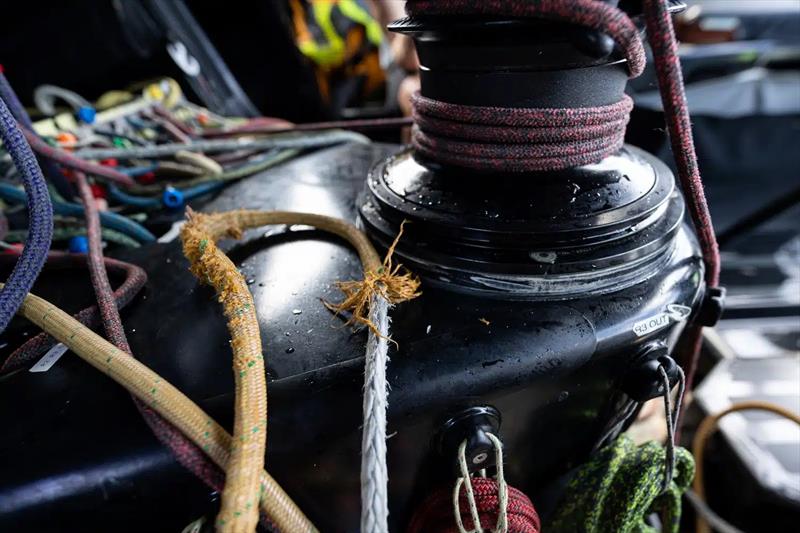 The broken cover of a rope used to stabilise the foil proved to be a problem - photo © Gauthier Lebec / GUYOT environnement - Team Europe