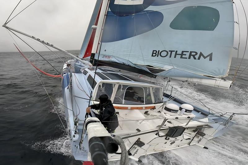 The Ocean Race 2022-23 - 25 May , Leg 5 Day 4 onboard Biotherm. OBR Ronan Gladu getting a polecam view from the back of the boat - photo © Ronan Gladu / Biotherm / The Ocean Race