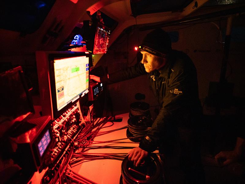 The Ocean Race 2022-23 - 27 May , Leg 5, Day 6 onboard Team Malizia. Will Harris on the Nav station photo copyright Antoine Auriol / Team Malizia / The Ocean Race taken at  and featuring the IMOCA class