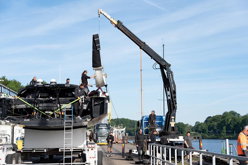 The yacht, mast, foils and rudder are being repaired in Kiel at the Knierim shipyard to get GUYOT environnement - Team Europe back on the start line in Aarhus - photo © Gauthier Lebec