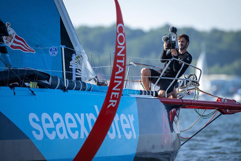 Onboard reporter Antoine Auriol in action - The Ocean Race photo copyright Ricardo Pinto / Team Malizia taken at  and featuring the IMOCA class