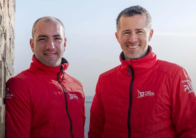 Laurent Bourgues and Damien Seguin photo copyright Jean-Marie Liot / Groupe Apicil taken at  and featuring the IMOCA class