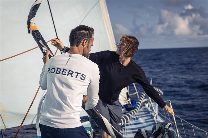 The Ocean Race 2022-23 - 19 June , Leg 7, Day 4 onboard Biotherm. Alan Roberts and Marie Riou dropping the J0 photo copyright Anne Beauge / Biotherm / The Ocean Race taken at  and featuring the IMOCA class