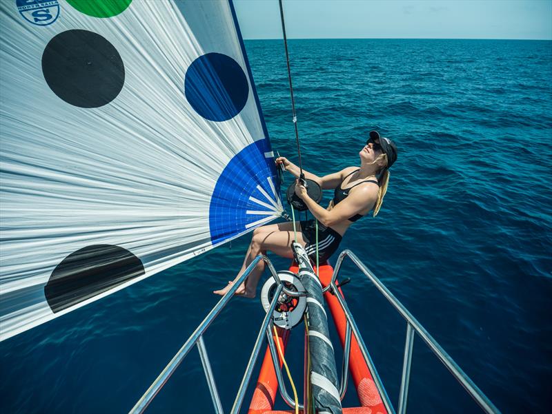 The Ocean Race 2022-23 - 25 June , Leg 7, Day 10 onboard Team Malizia. Rosalin Kuiper at the bowsprit photo copyright Antoine Auriol / Team Malizia / The Ocean Race taken at  and featuring the IMOCA class