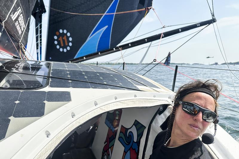 The Ocean Race 2022-23 - Leg 5, May 18 2023. The first day of Leg 5 leaving Newport, Rhode Island. Justine Mettraux looking for puffs up the bay photo copyright Amory Ross / 11th Hour Racing Team / The Ocean Race  taken at Sail Newport and featuring the IMOCA class
