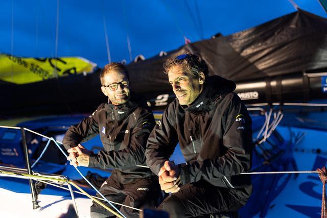Charlie Dalin (right) and Pascal Bidegorry on MACIF Santé Prévoyance after their Rolex Fastnet Race monohull line honours victory photo copyright Arthur Daniel / RORC taken at Royal Ocean Racing Club and featuring the IMOCA class