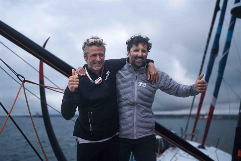 2023 Rolex Fastnet Race - Yoann Richomme (right) and Yann Eliès on Paprec Arkéa photo copyright Theo Dolivet-David @ Polaryse taken at Royal Ocean Racing Club and featuring the IMOCA class