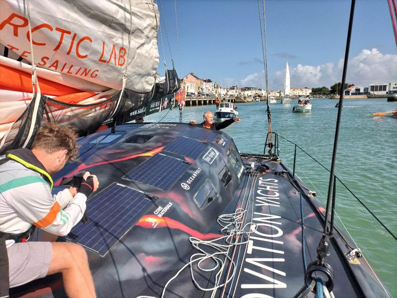 Skipper Norbert Sedlacek leaving the channel from Les Sables d'Olonne on his Open60AAL photo copyright Innovation Yachts / Marion Koch taken at  and featuring the IMOCA class