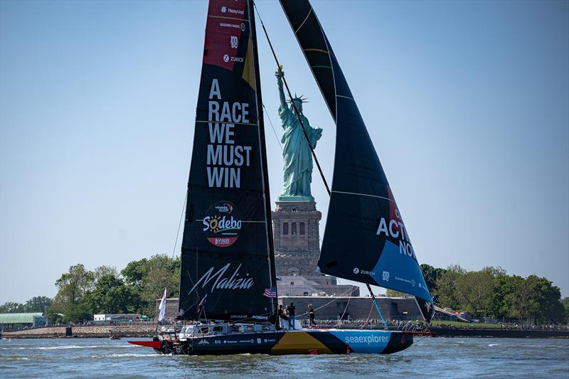Malizia - Seaexplorer in front of the Statue of Liberty in New York during the Vendée Liberty race last Friday photo copyright Marie Lefloch / Team Malizia taken at  and featuring the IMOCA class