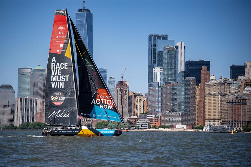 Malizia - Seaexplorer in front of the Manhattan skyline during the Vendée Liberty race last Friday photo copyright Marie Lefloch / Team Malizia taken at  and featuring the IMOCA class