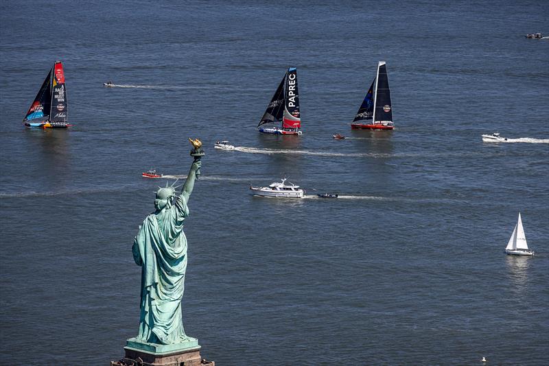The IMOCA boats in front of the Statue of Liberty in New York during the Vendée Liberty race last Friday - photo © Mark Lloyd / Jean-Louis Carli / Vendée Globe