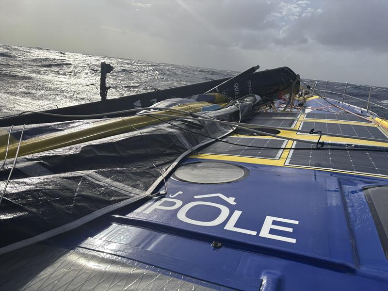 Arnaud Boissières' La Mie Câline is dismasted in the Vendée Globe 2024 photo copyright Christophe Favreau / La Mie Câline taken at  and featuring the IMOCA class
