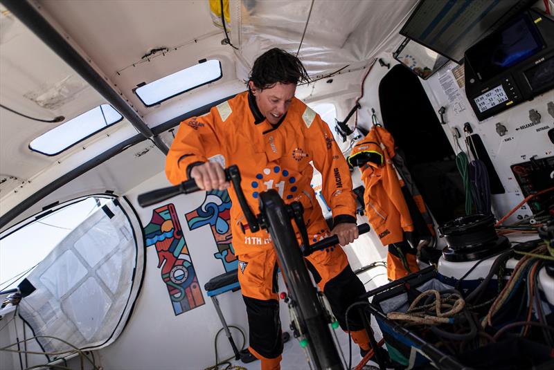 Francesca Clapcich at work aboard 11th Hour Racing's IMOCA 60 Malama photo copyright Amory Ross / 11th Hour Racing / The Ocean Race taken at New York Yacht Club and featuring the IMOCA class