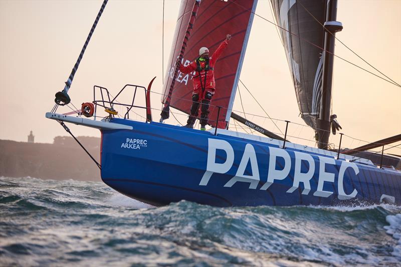 IMOCA Paprec Arkea skipper Yoann Richomme takes first place in the Retour à La Base, in , on December 09, 2023. (photo by Anne BeaugÃ - photo © Anne Beaugé / Retour à La Base