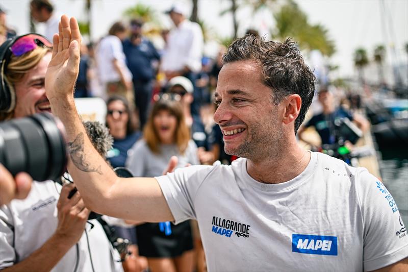 Allagrande Mapei Racing, skippered by Ambrogio Beccaria, during Dock-out for the start of Leg 3 of The Ocean Race Europe in Cartagena, Spain on August 26 - photo © Vincent Curutchet / The Ocean Race Europe 2025