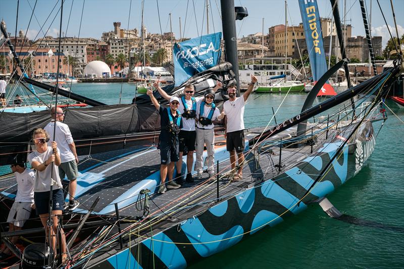 Guest onboard Team AMAALA, skippered by Alan Roura, before speed runs and Guest Sailing of The Ocean Race Europe in Genova, Italy on September 05 - photo © Jean-Louis Carli / The Ocean Race Europe 2025