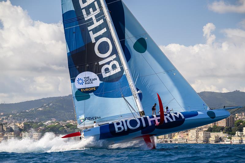 Team Biotherm, skippered by Paul Meilhat, during speed runs and Guest Sailing of The Ocean Race Europe in Genova, Italy on September 05 - photo © Jean-Louis Carli / The Ocean Race Europe 2025
