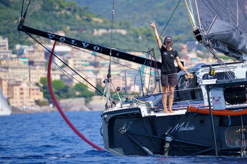 Team Malizia leaving Genova - Co-skipper Cole Brauer photo copyright Jean-Louis Carli / The Ocean Race Europe taken at  and featuring the IMOCA class