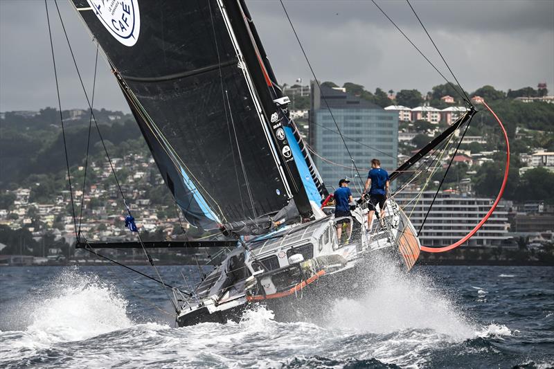 Francesca Clapcich and William Harris on 11th Hour Racing finish 2nd in the IMOCA division of the Transat Café L'OR 2025 photo copyright Jean-Louis Carli / Alea taken at  and featuring the IMOCA class