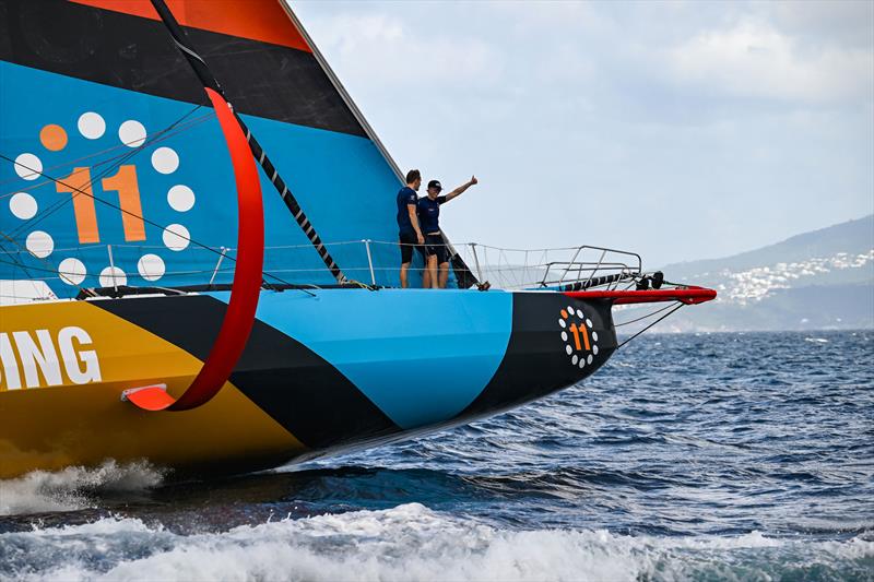 Francesca Clapcich and William Harris on 11th Hour Racing finish 2nd in the IMOCA division of the Transat Café L'OR 2025 photo copyright Jean-Louis Carli / Alea taken at  and featuring the IMOCA class