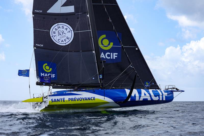 Sam Goodchild and Loïs Berrehar on Macif Santé Prévoyance finish 3rd in the IMOCA division of the Transat Café L'OR 2025 photo copyright Jean-Marie Liot / Alea taken at  and featuring the IMOCA class