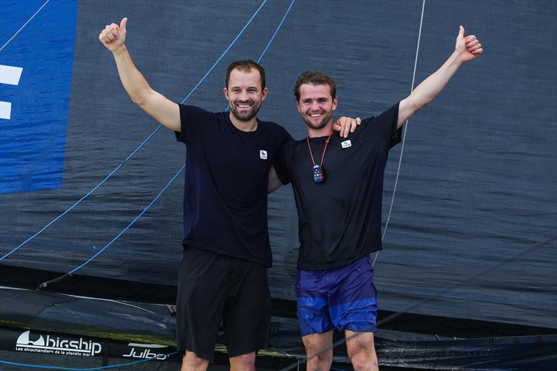 Sam Goodchild and Loïs Berrehar on Macif Santé Prévoyance finish 3rd in the IMOCA division of the Transat Café L'OR 2025 photo copyright Jean-Marie Liot / Alea taken at  and featuring the IMOCA class
