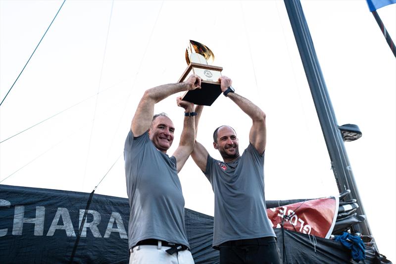 Jérémie Beyou and Morgan Lagravière on Charal 2 win the IMOCA division of the Transat Café L'OR 2025 photo copyright polaRYSE / Charal taken at  and featuring the IMOCA class