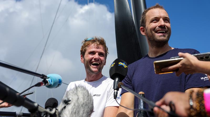 Sam Goodchild and Loïs Berrehar on Macif Santé Prévoyance finish 3rd in the IMOCA division of the Transat Café L'OR 2025 photo copyright Jean-Marie Liot / Alea taken at  and featuring the IMOCA class