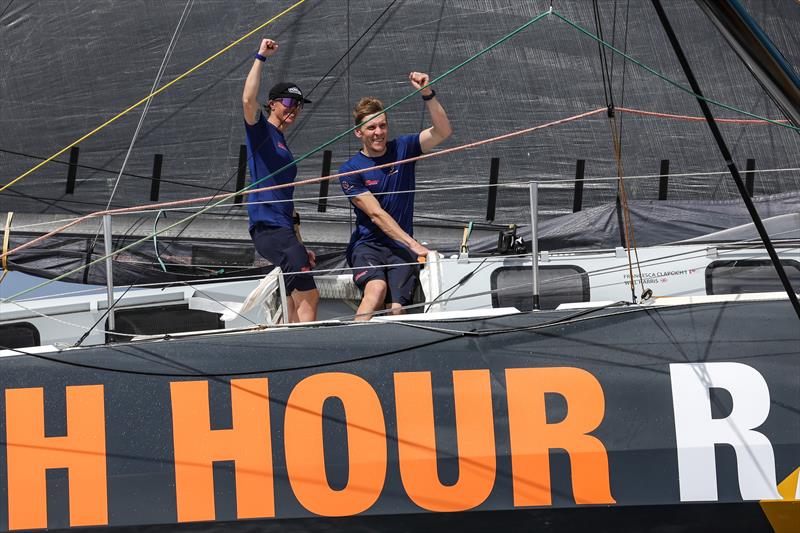 Francesca Clapcich and William Harris on 11th Hour Racing finish 2nd in the IMOCA division of the Transat Café L'OR 2025 photo copyright Jean-Marie Liot / Alea taken at  and featuring the IMOCA class