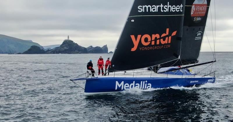Pip Hare's IMOCA Medallia at Muckle Flugga - photo © Team Medallia