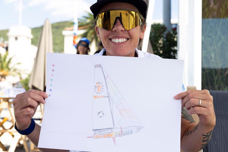Francesca Clapcich, co-skipper of Team Malizia shown here drawing her new yacht before she takes it on and re-brands as 11th Hour Racing. The Ocean Race Europe in Boka Bay, Montenegro on September 16 photo copyright Lloyd Images / The Ocean Race Europe 2025 taken at  and featuring the IMOCA class