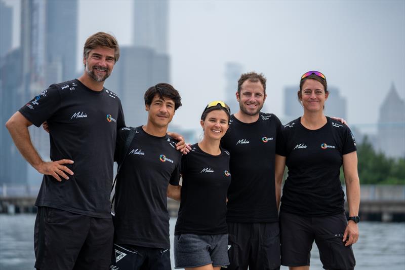 Team Malizia's crew for The Ocean Race Atlantic, from left to right: Boris Herrmann, Gauthier Lebec, Cole Brauer, Julien Villion and Justine Mettraux - photo © Marie Lefloch / Team Malizia