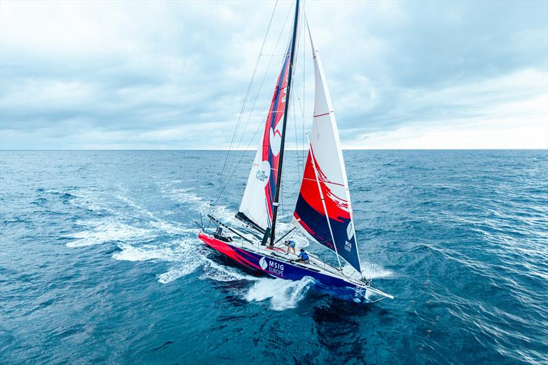 Conrad Colman and Elie Pirnay prepare the hoist on the bow. The Ocean Race Atlantic day 5, on board MSIG Europe - photo © Georgia Schofield / MSIG Europe / The Ocean Race