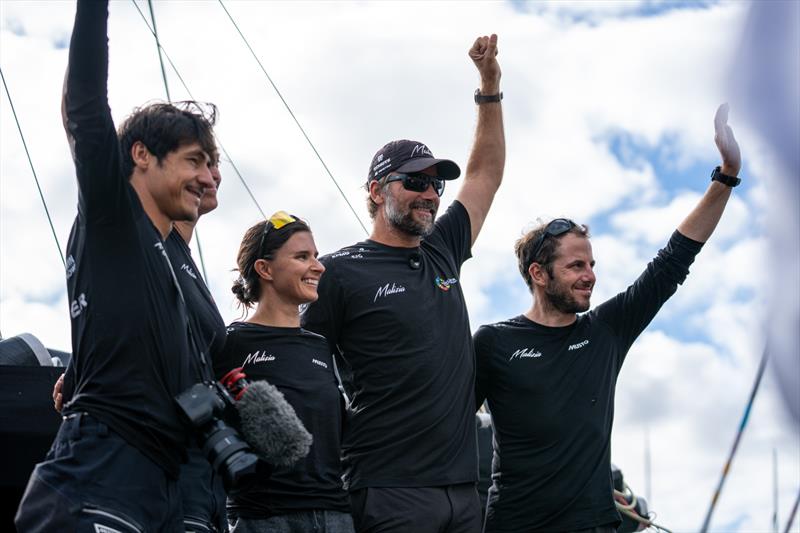 Malizia 4 crossing the finsih line in fourth place in The Ocean Race Atlantic - photo © Marie Lefloch / Team Malizia