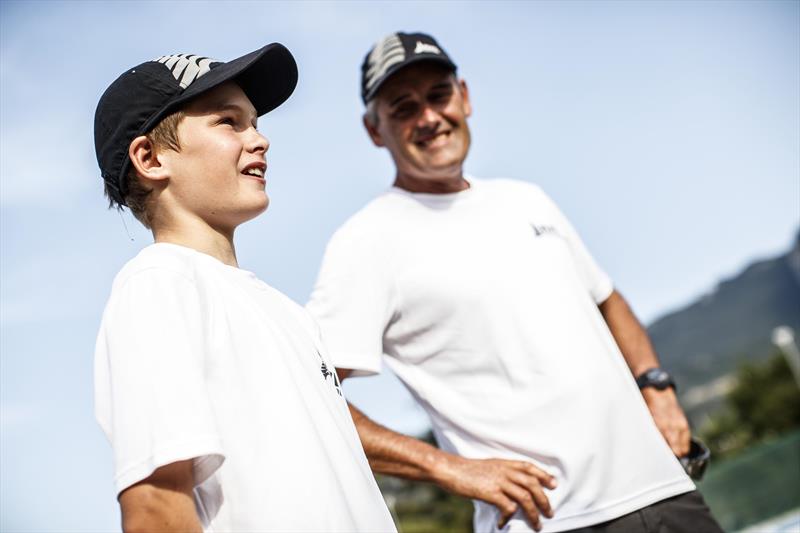 Mathian and Russell Coutts during the O'pen Bic Worlds at Lake Garda photo copyright Jacopo Salvi taken at Circolo Vela Arco and featuring the  class