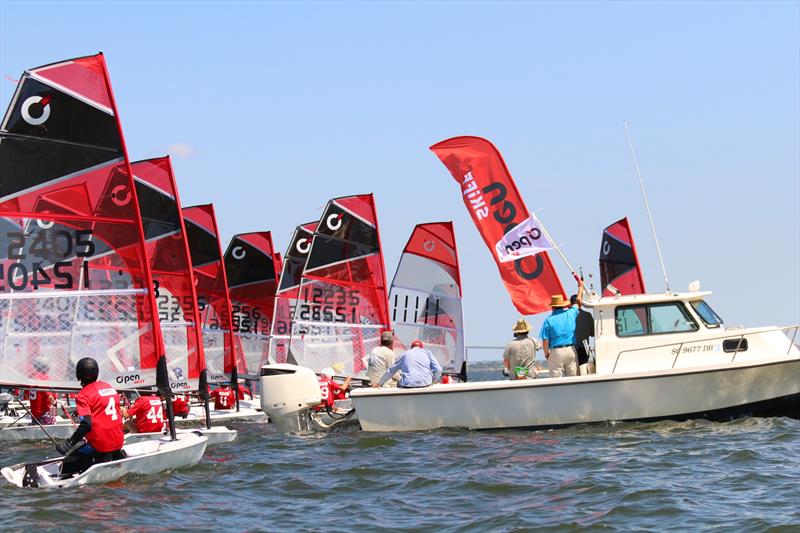 Just before the start gun during the O'pen Skiff North American “Un-Regatta” at James Island Yacht Club, Charleston, SC photo copyright Tauri Duer taken at James Island Yacht Club and featuring the O'pen Skiff class