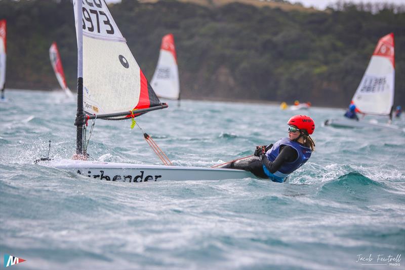 O'pen Skiff NZ Nationals - Manly SC - April 2024 photo copyright Jacob Fewtrell Media taken at Manly Sailing Club and featuring the O'pen Skiff class