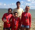 2014 Corozal Bay Regatta (l to r) Blanca Velasquez, Kevin Velasquez and Faith Noel © Tammy Peterson