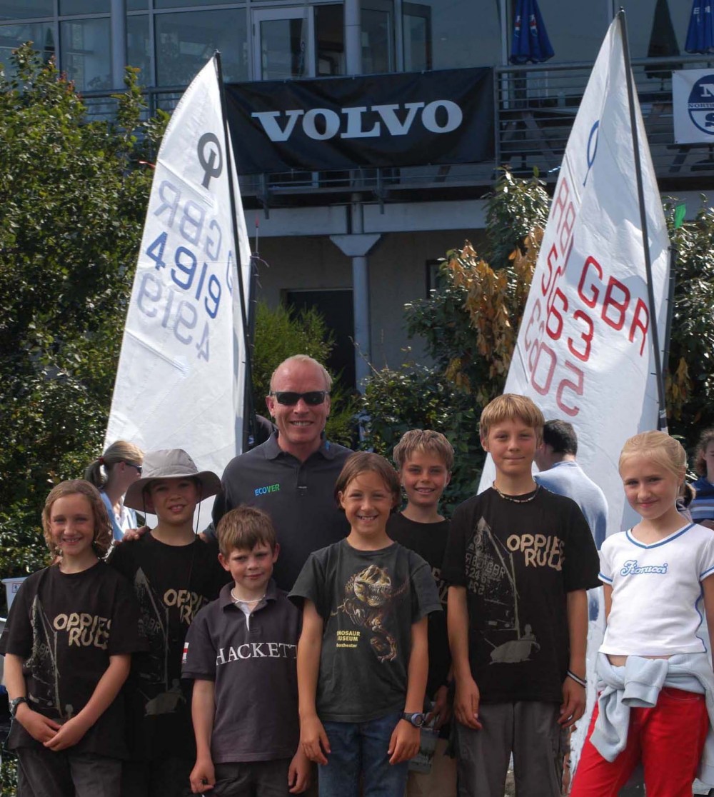 Mike Golding visits the Volvo Musto Optimist Nationals at Largs photo copyright Ali McKichan taken at Largs Sailing Club and featuring the Optimist class