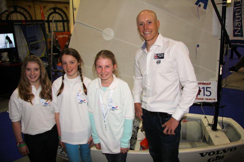 Nick Thompson with a group of Optimist sailors at the RYA Suzuki Dinghy Show - photo © Mark Jardine