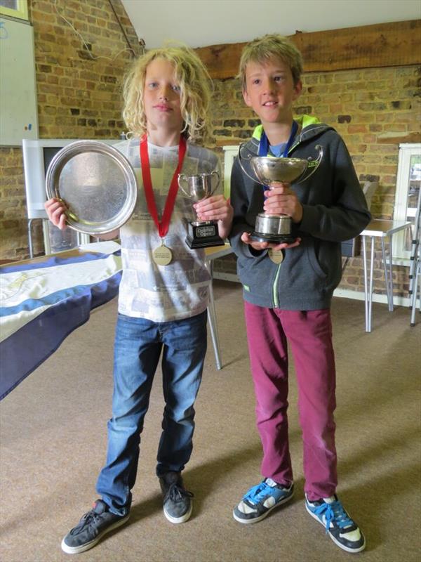 Finley Hartshorn (L) wins main fleet and Harry Palmer (R) wins regatta fleet winner at the Optimist SW Championships at Frampton-on-Severn photo copyright Ken Elsey taken at Frampton on Severn Sailing Club and featuring the Optimist class