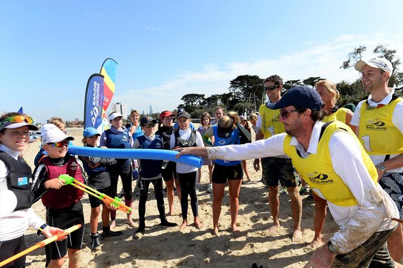 Nathan Wilmot claims the honorary noodle for being the first gold medallist to finish at the Sailing World Cup Opti Olympics (during ISAF Sailing World Cup Melbourne) - photo © Sport the library / Jeff Crow
