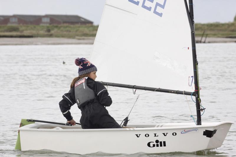 Felicity winning in her Optimist on the First Super Saturday of 2017 at Royal Corinthian Yacht Club, Burnham photo copyright Tammy Fisher taken at Royal Corinthian Yacht Club, Burnham and featuring the Optimist class