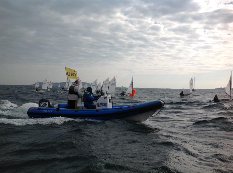 A long way out to sea during the Optimist Selection Trials 2017 in Weymouth Bay photo copyright Alan Williams taken at Weymouth & Portland Sailing Academy and featuring the Optimist class