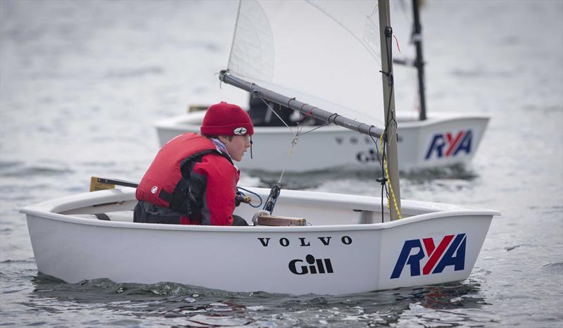 Optimist sailor Henry Means on day 2 of the RYA Eric Twiname Championships photo copyright Dan Towers / onEdition / RYA taken at Rutland Sailing Club and featuring the Optimist class