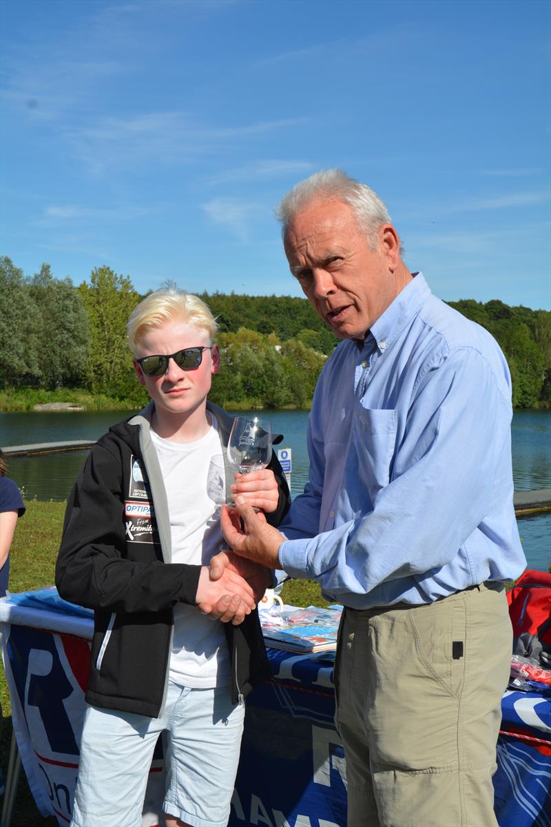 Trident Youth Travellers - Dave Williamson of the RYA presents Patrick Beukenholdt with his prize (Northern) photo copyright Ian S Smith taken at Ripon Sailing Club and featuring the Optimist class