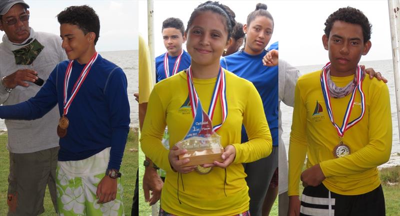 Corozal Bay Regatta Optimist Winners (l-r) Peter Joo; Ayaneria Teck; Devaugn Morrison photo copyright BzSA / Sharon Hardwick taken at Corozal Bay Sailing Club and featuring the Optimist class