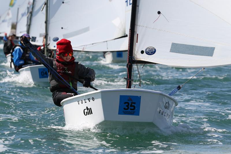 Close racing during the 2017 Volvo Gill Optimist British National and Open Championships photo copyright Peter Newton Photography taken at Weymouth & Portland Sailing Academy and featuring the Optimist class