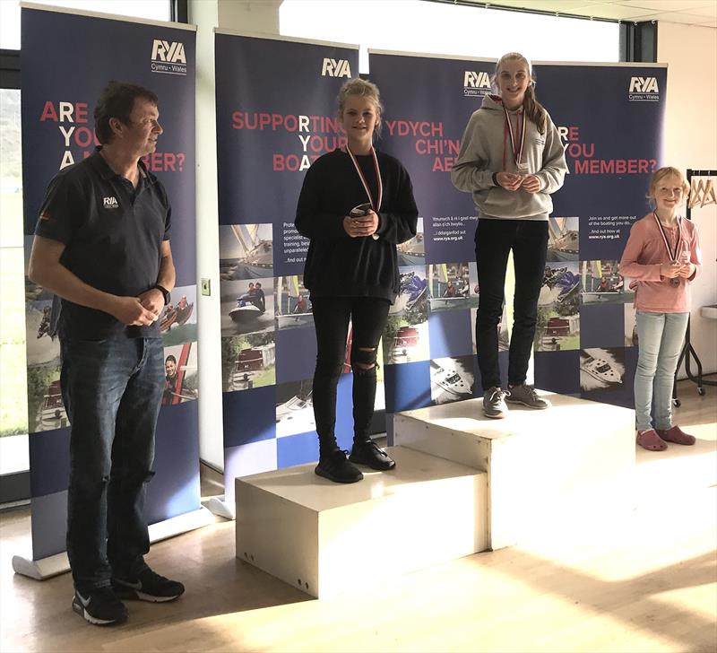 Optimist girls podium during the RYA Welsh Zone Championships photo copyright RYA Cymru Wales taken at Fishguard Bay Yacht Club and featuring the Optimist class